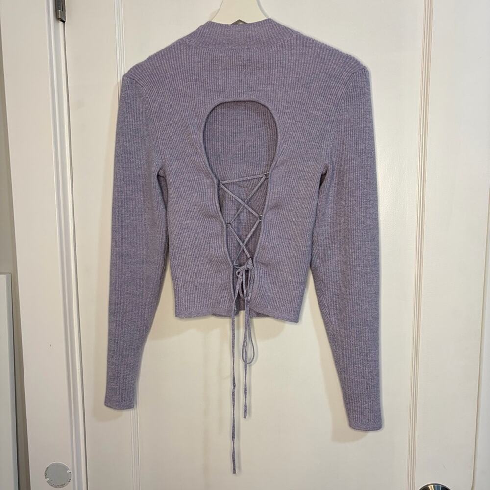 Anthropologie Mock Neck Lace Up Open Back Sweater - Picture 7 of 16